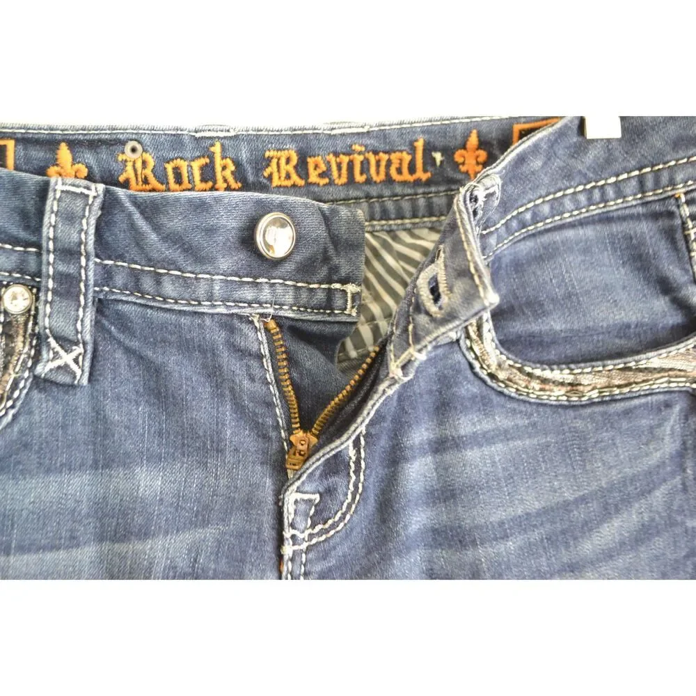 Rock Revival Women's 26 Long Deeka Straight Leg Embellished Stretch Jeans